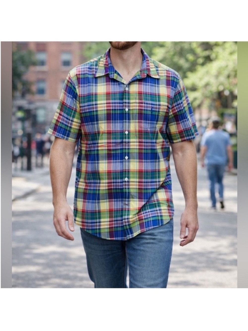 Men's Multicolor Plaid Short-Sleeve Button-Up Shirt